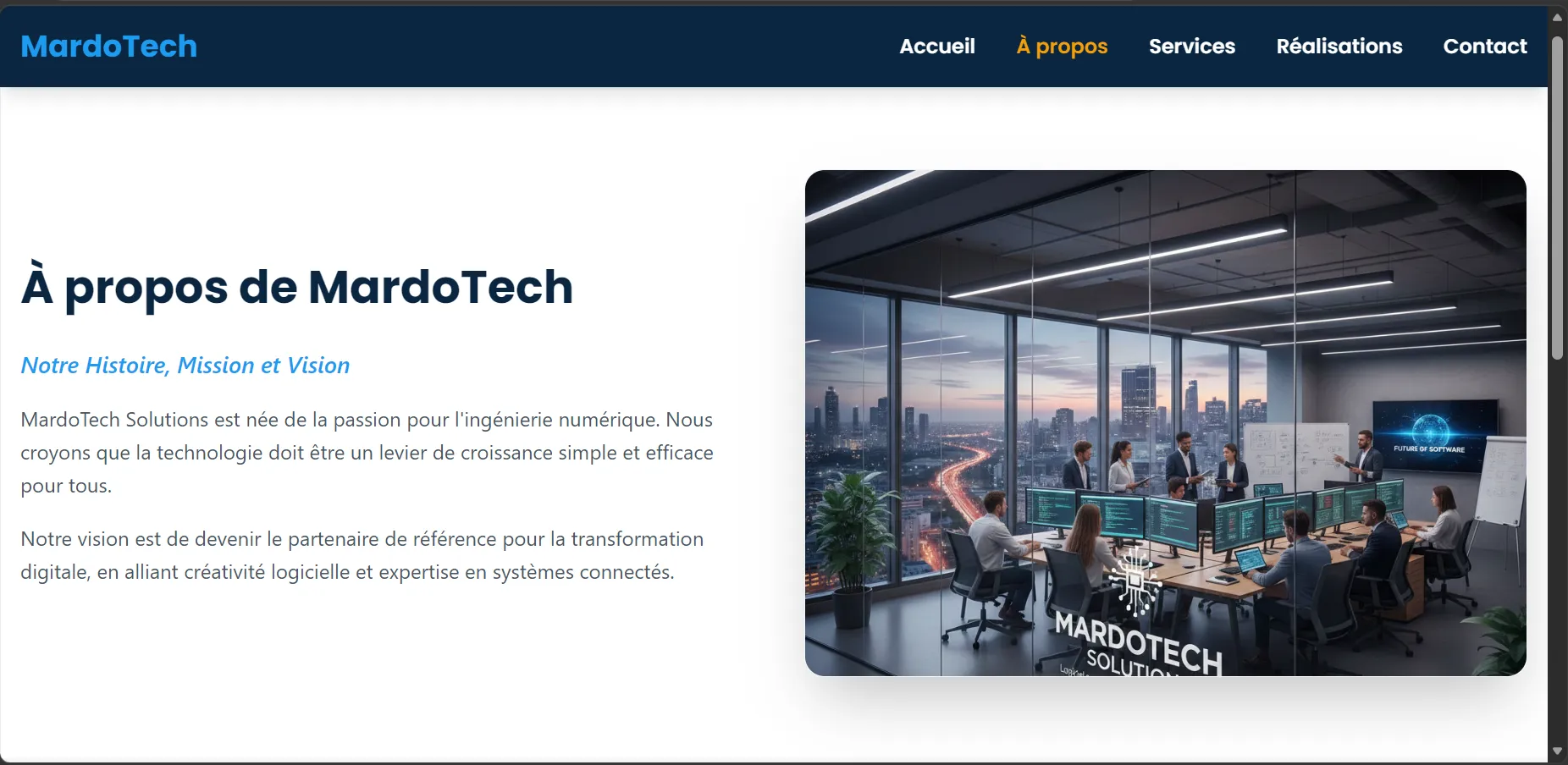 Page de présentation de MardoTech Solutions