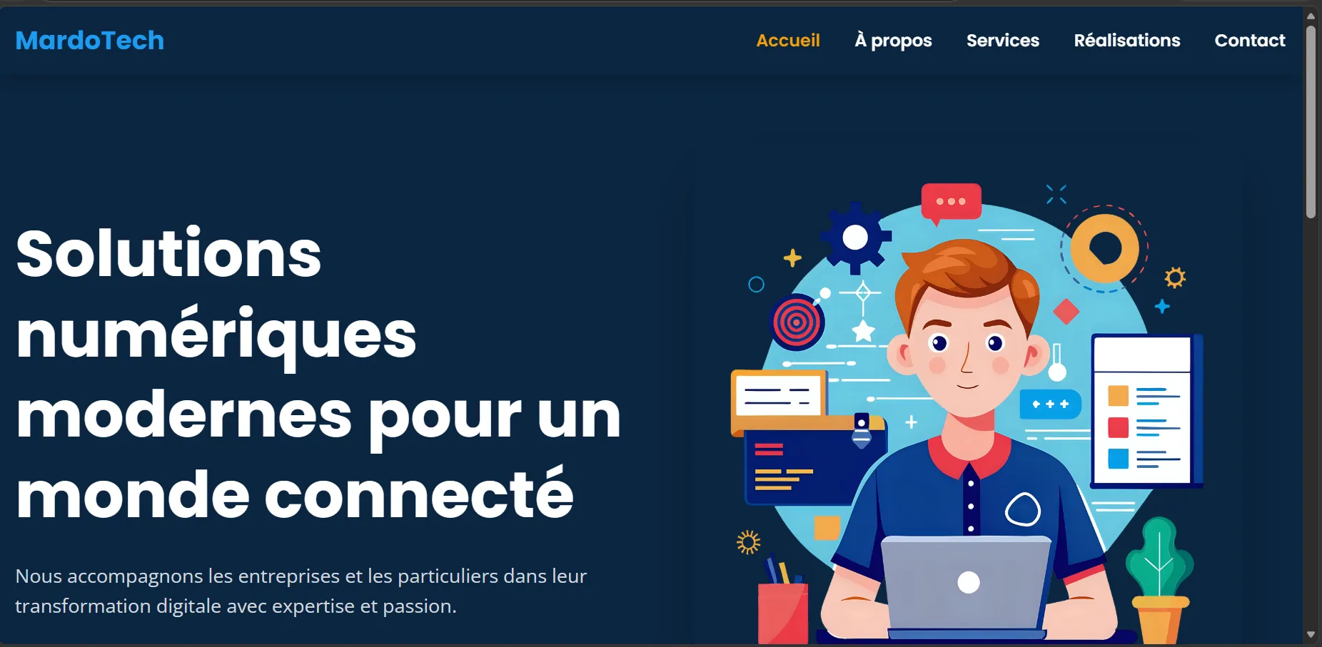 Aperçu de la page d’accueil du site MardoTech Solutions